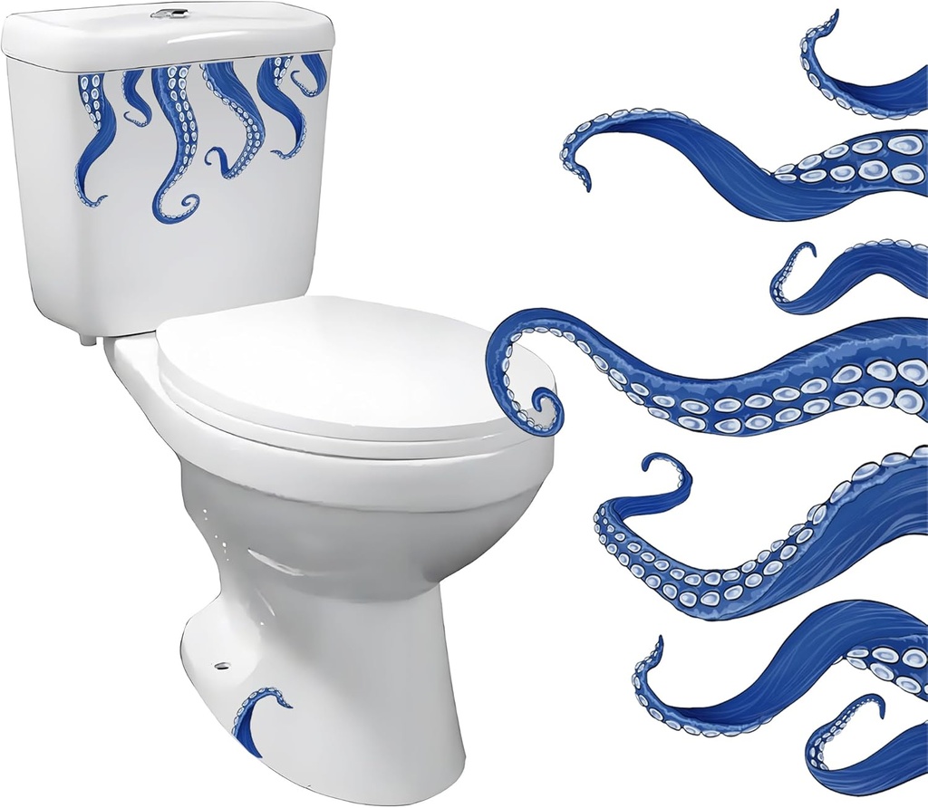 Octopus Kraken Tentacles Toilet Lid Decal Wall Stickers, Blue Sea Monster Design Wall Decals, Peel and Stick Bathroom Decorative Sticker (Blue)