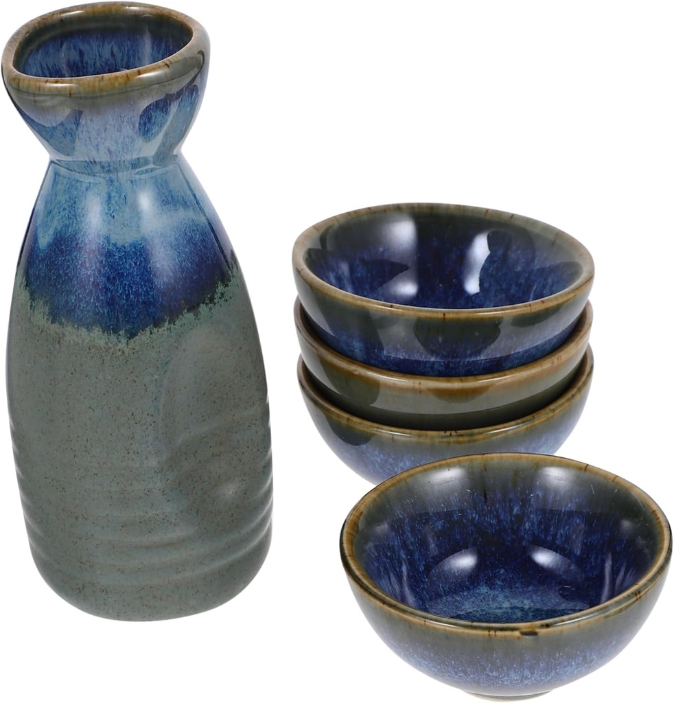 Traditional Japanese Sake Pot and Cup Set Ceramic Elegant Design for Home