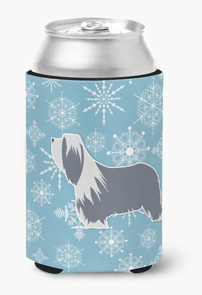 Caroline's Treasures BB3517CC Winter Snowflake Bearded Collie Can or Bottle Hugger Cooler Washable Drink Sleeve Collapsible Beverage Insulated Holder, Can Hugger, Multicolor