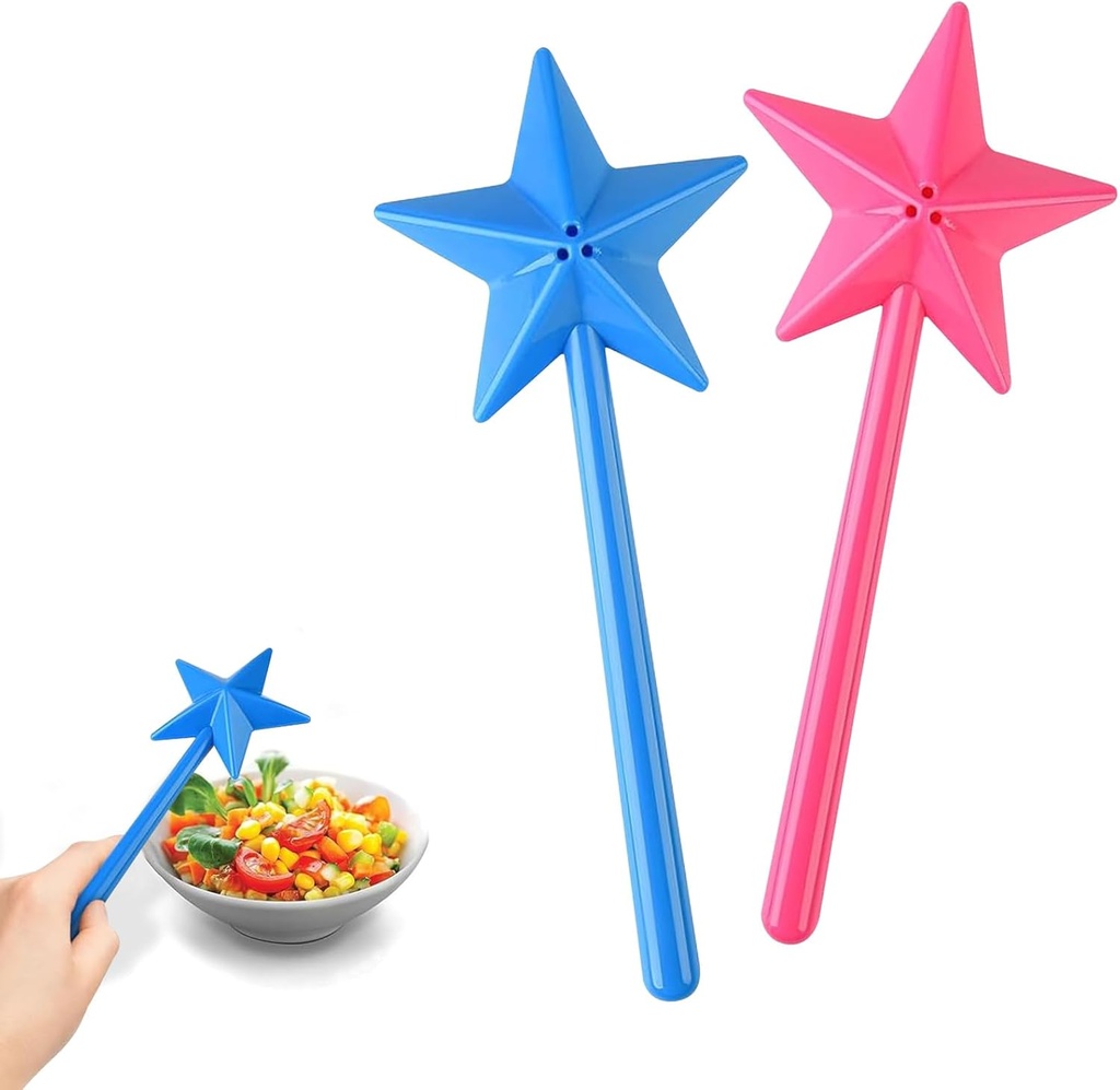 2 PCS Salt and Pepper Shaker Magic Wands, Pentagram Shape Salt Dispenser, Star Wand Shakers Refillable With Holes Kitchen Accessories (Pink+Blue)