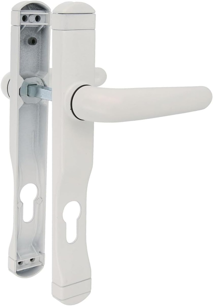 AMIG - Door Handle Set - 225 x 30 mm - Keyhole to 85 mm - Handle with Narrow Plate with Lock Hole - Includes Screws - White Aluminium