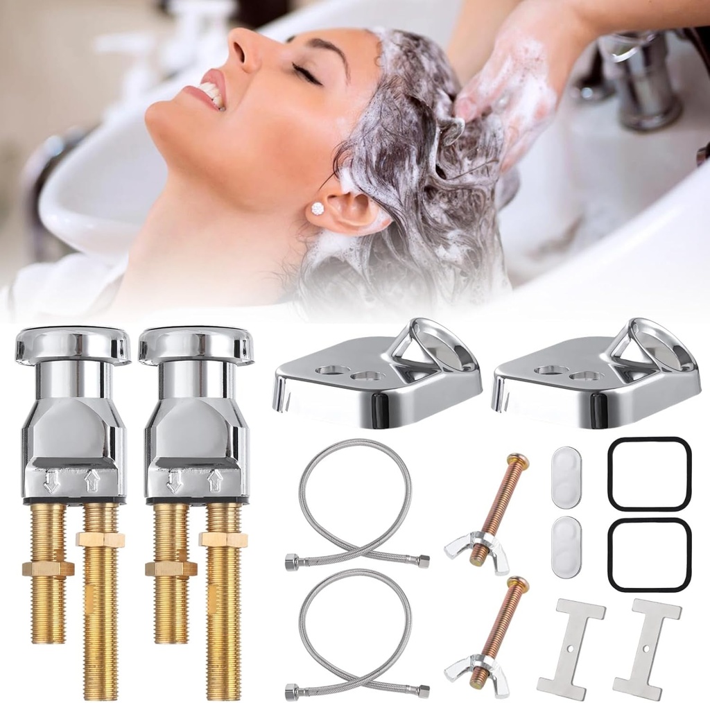 14 Pcs Shampoo Bowl Vacuum Breaker Kit, Shampoo Faucet Kit with Breaker Vacuum, Crossover Hose, Receiver Plate, Salon Sink Replacement Parts, Prevent Backflow Pressure