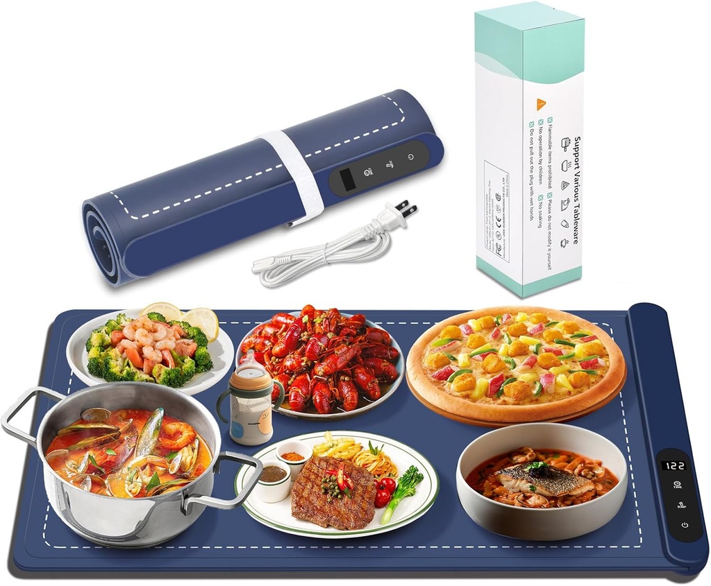 500W Food Warming Mat- Graphene Electric Warming Tray with Fast Full Surface Heating, 6 Level Temp Setting & 6 Hours Timer Function, Versatile Silicone Warming Mat for Parties, Buffet | 23.6"x14.6"