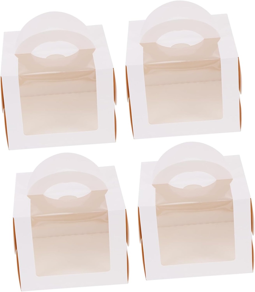 PRETYZOOM 4pcs Cake Storage Boxes Window Handheld Dessert Containers for Birthdays Weddings and Special Occasions Cakes and Treats White