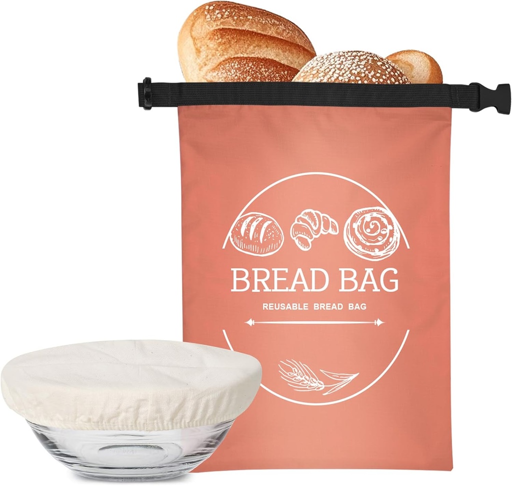 ​Bread Bags for Homemade Bread & Sourdough - Reusable Bread Bag with Linen Cover, Freezer-Safe Storage to Keep Bread Fresh for Days (XL, Orange)​