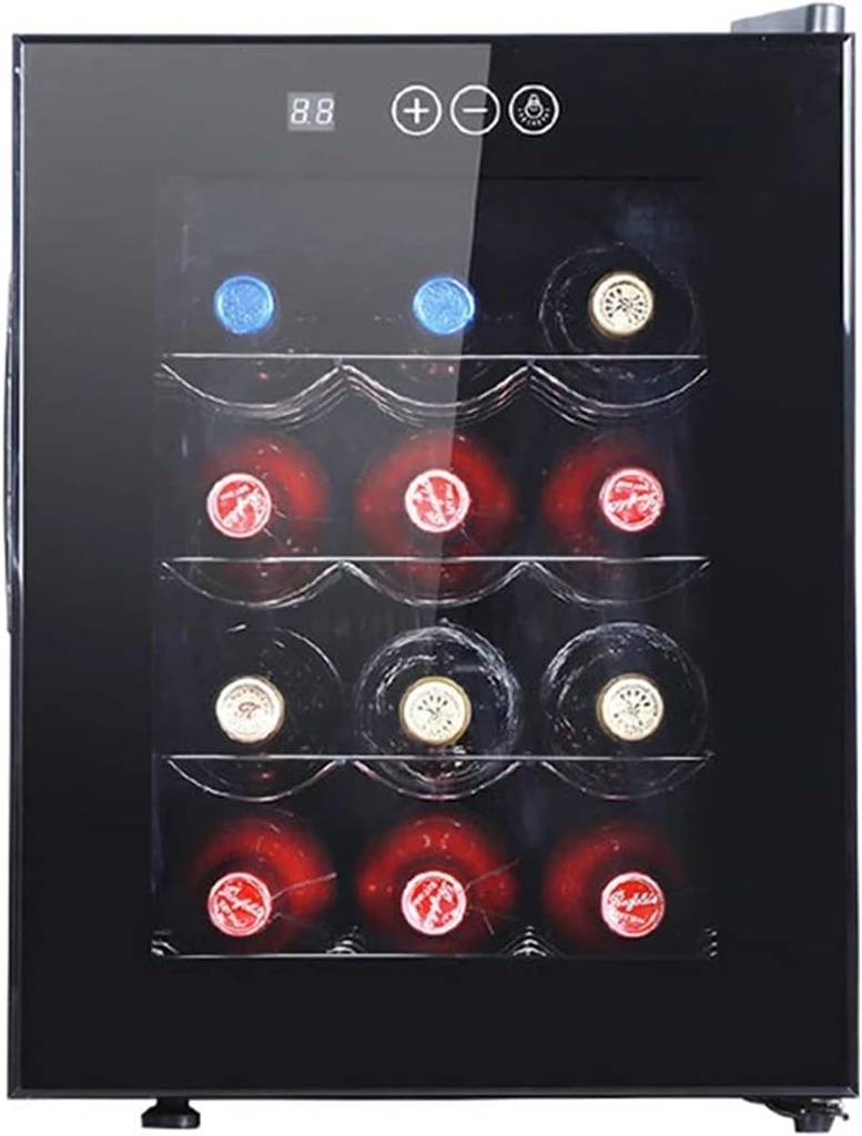 12-Bottle Countertop Wine Cooler Refrigerator- Freestanding Wine Cellar for Red, White, Champagne Or Sparkling Wine,Compressor Wine Cooler Digital Temperature Control Fridge Glass Door - Black