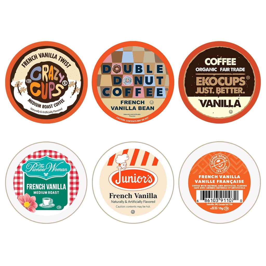 Perfect Samplers French Vanilla Coffee Pods Variety Pack, Medium Roast, 30 Count for Keurig K-Cup Machines