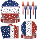 96 Pieces Patriotic Plates and Napkins 4th of July Tableware Set, Red White Blue Stripes with Stars Disposable Paper Plates, Napkins, Forks for Independence Day Memorial Day Party Supplies- Serves 24