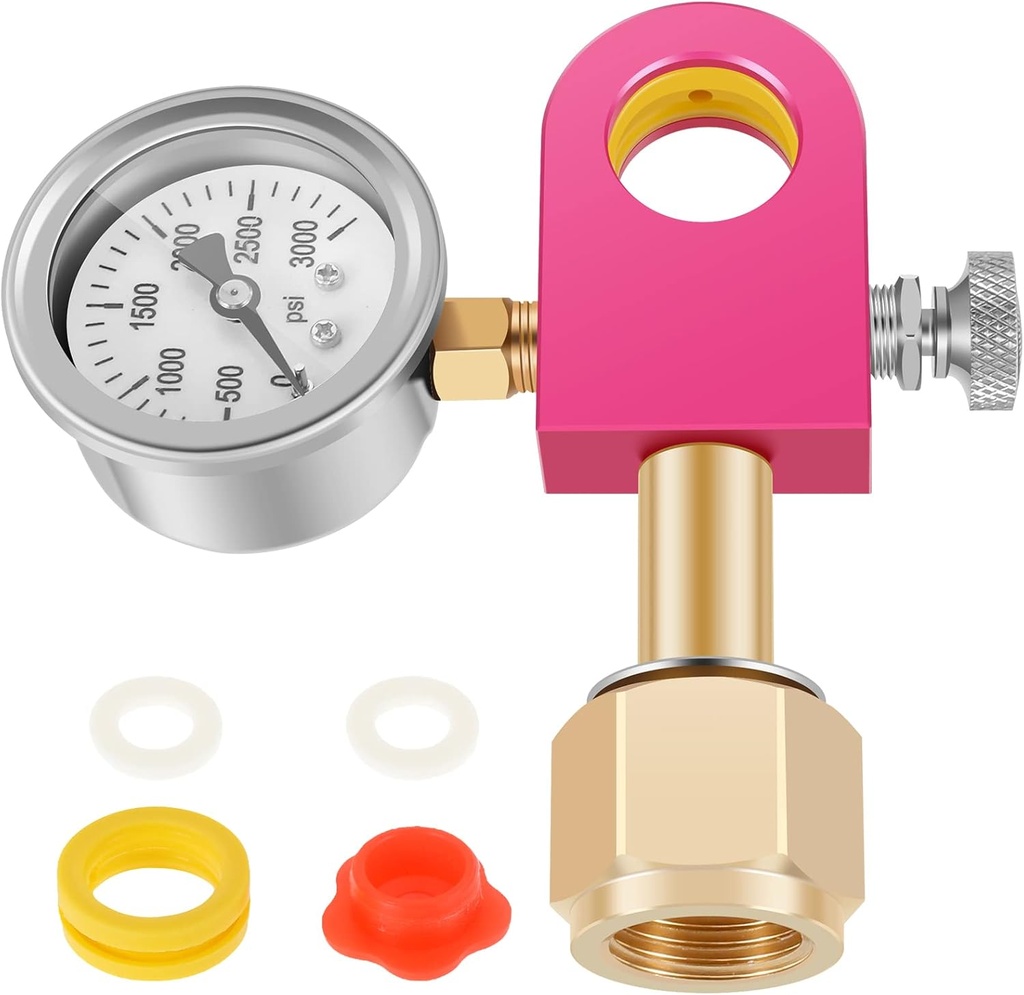 Soda Refill Adapter, Stainless Steel CO2 Refilling Adapter with pressure gauge, Professional Soda Exchange Carbonator Refill Quick Adapter for 60L Pink Co2 Cylinder (L)