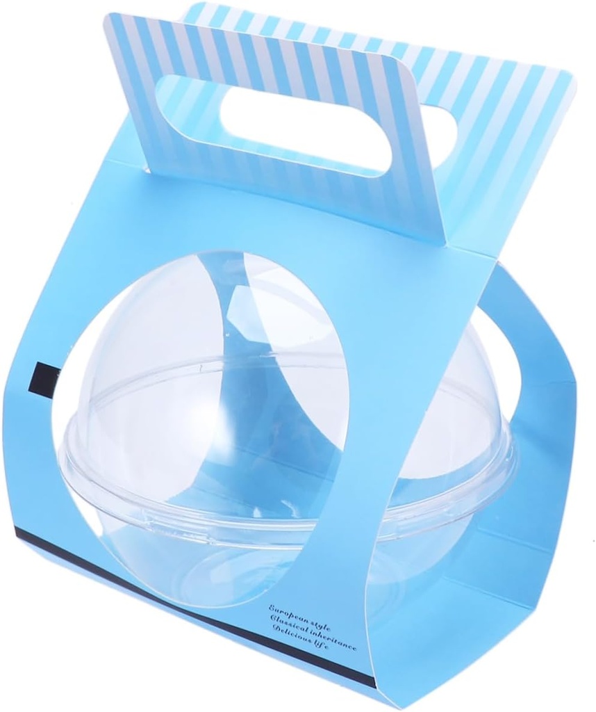 SECFOU 10pcs Transparent Round Cake Container Lightweight Portable Ball Shape Mousse Packaging for Pastries Disposable Blue Cake Box