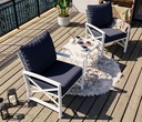 SUNLEI Patio Furniture 3-Piece Conversation Set, Small Outdoor Furniture with Deep Cushion Loveseat Sofa and Matching Side Coffee Table, Outside Metal Sofa Set for Balcony, Yard, White & Blue