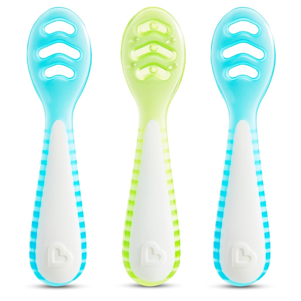 Munchkin® Gentle Dip™ Baby Spoons for Self Feeding and Baby Led Weaning, 3 Pack, Blue/Green