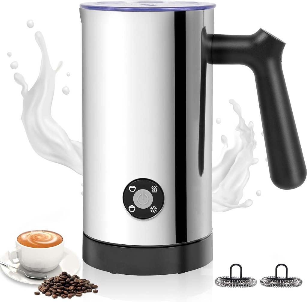 Milk Frother, 4-in-1 Milk Frother and Steamer, 10.6oz Electric Milk Steamer, Automatic Cold and Hot Foam maker for Lattes, Cappuccinos, Ceramic Lining Interior