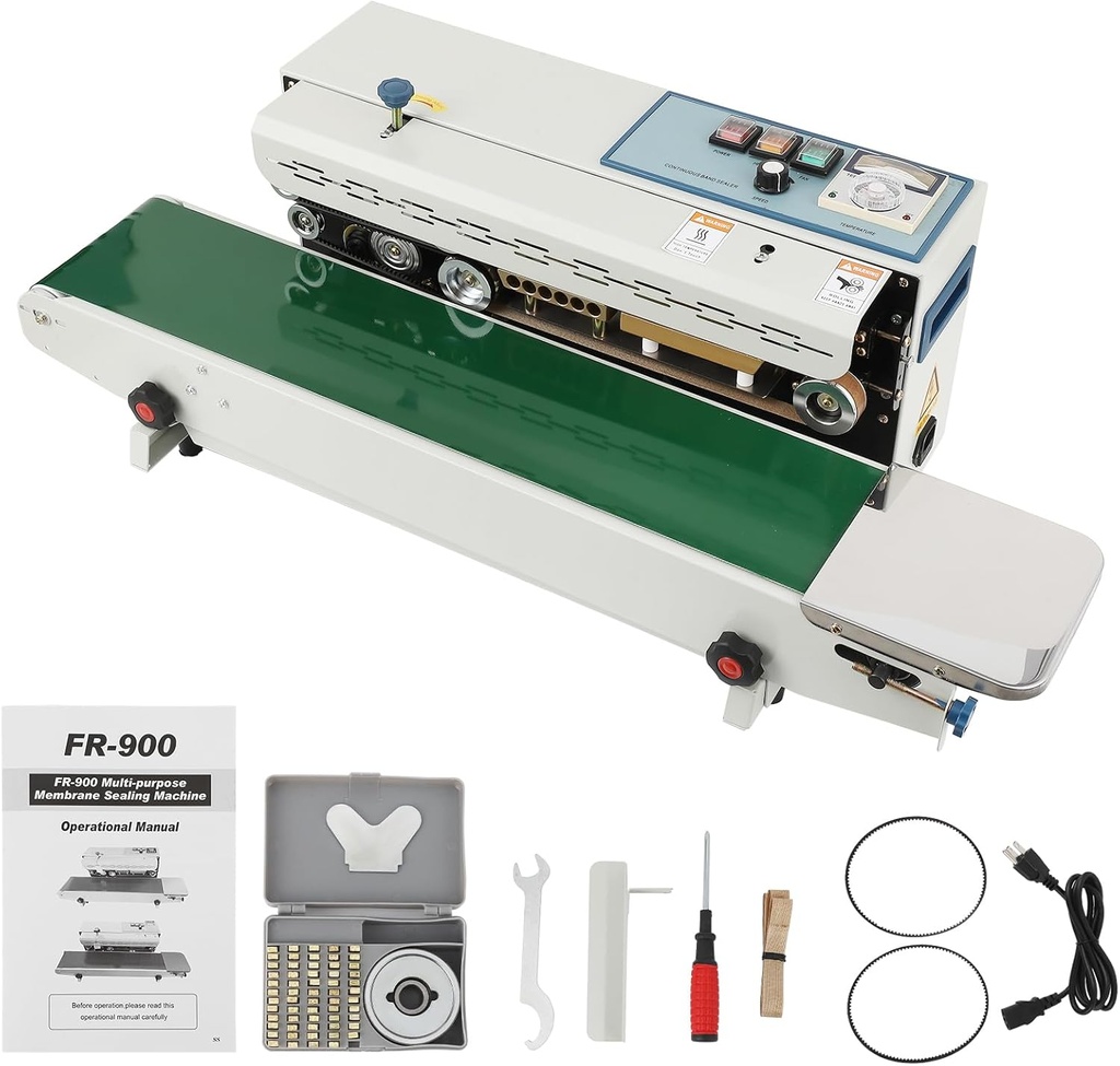 Continuous Band Sealer With Fr-900 Automatic Horizontal Band Sealer 110V, Temperature Control, Commercial Pp Aluminum Foil Pvc Plastic Bag Band Sealing Machine