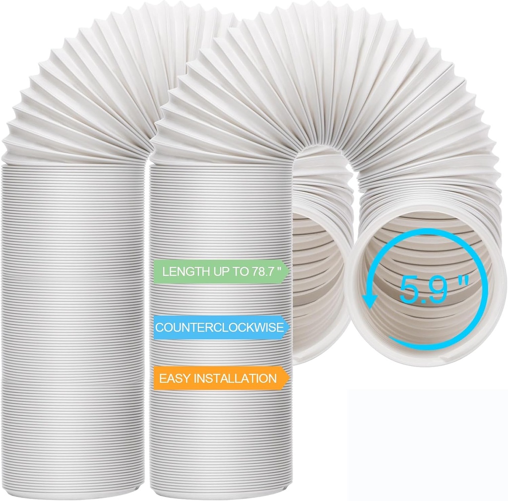 NEAGLORY Portable Air Conditioner Hose 2Pack - AC Hose with 5.9" Diameter, Anti-Clockwise Thread, Length up to 78.7" - Exhaust Hose for Portable AC Vent Compatible