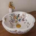 Vessel Bathroom Sink Flower Shape Design Porcelain Above Counter Sink for Bar and Cloakroom Chinese Vanity Bowl