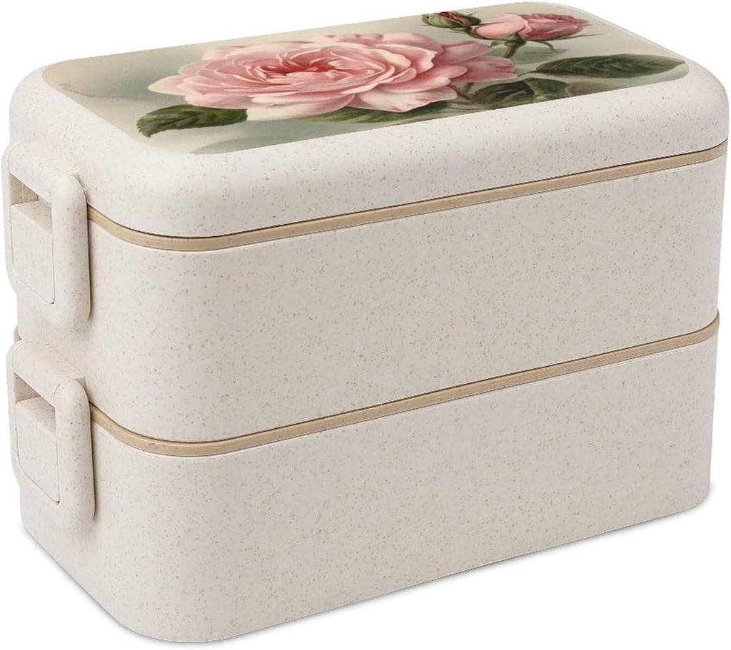 Bento Lunch Box for Adults,Vintage Color Rose Print Bento Lunch Box,Double Layer Lunch Box Suitable for Work And Dining Out