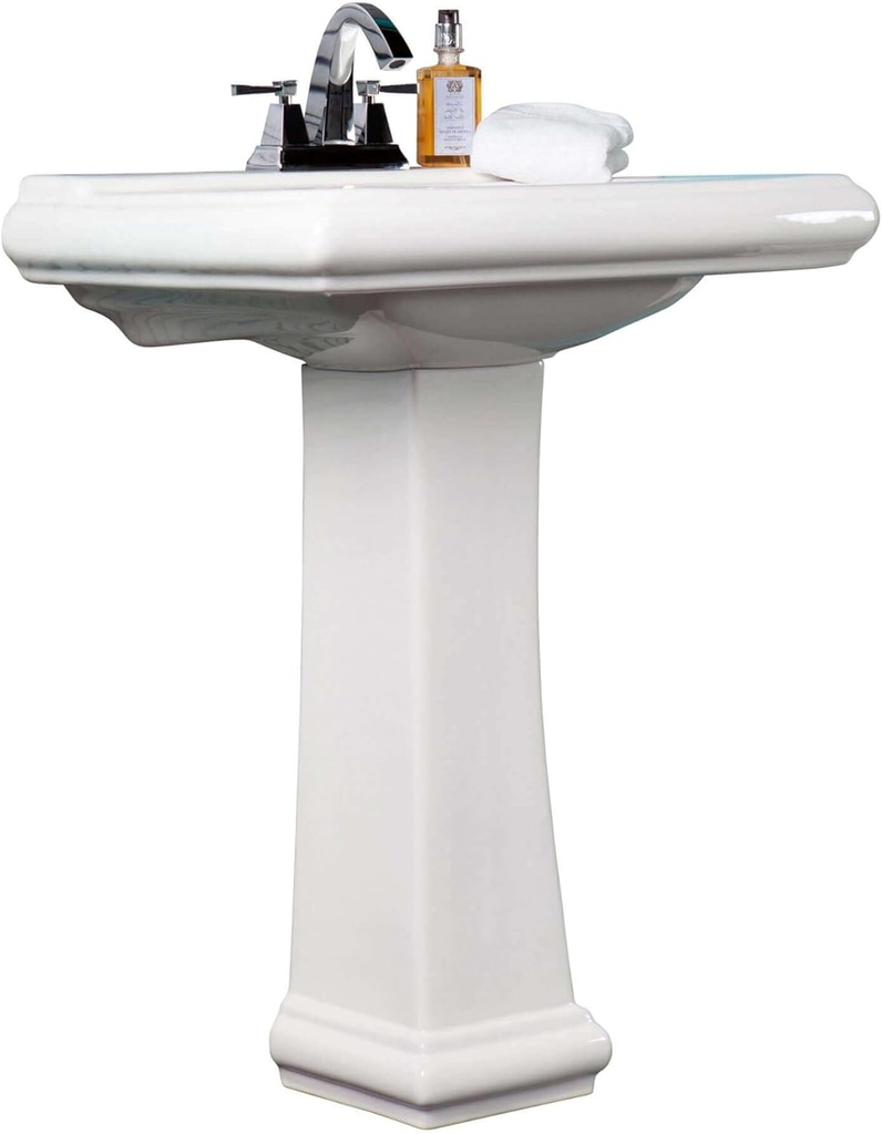 Fine Fixtures Ashfield Pedestal, Elegant Pedestal Sink, 4" CC Faucet Hole, High Quality Vitreous China