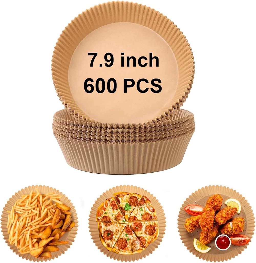 600 PCS 7.9 Inch Round Air Fryer Baking Paper Liners, Non-Stick Parchment Paper Liners for 5-8QT Airfryer Microwave Oven Frying Pan
