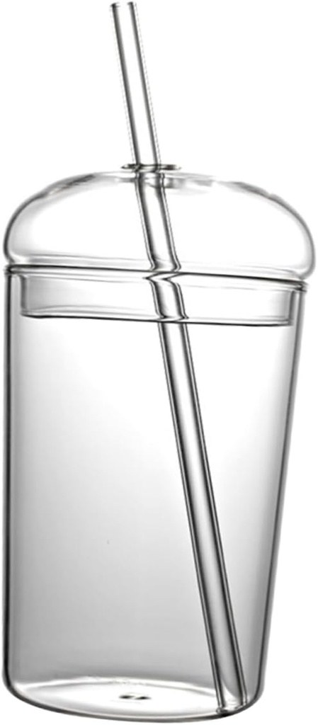 Kichvoe Large Capacity Glass Straw Cup for Beverages Transparent High Borosilicate Glass Water Cup with Break Resistant Design Reusable for Juice Smoothies and Iced Tea