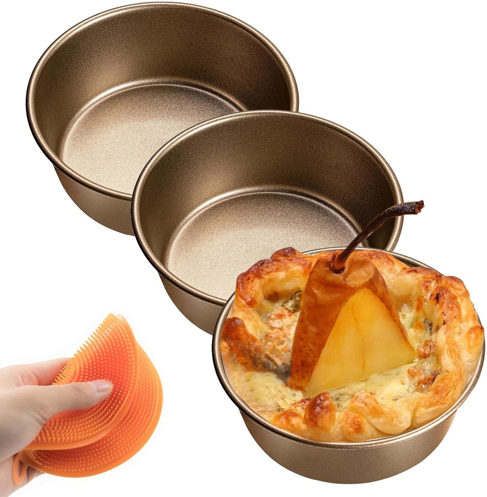 4 Inch Air Fryer Pan, Mini Pie Tart Tins, Jumbo Muffin Cupcake Mold 3PCS Non-Stick Hamburger Bun & Egg Baking Set, Individual Pazookie and Cake Pans for Air Fryers