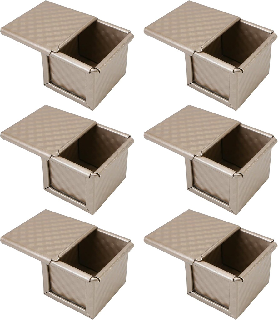 6Pcs Square Bread Loaf Pan with Lid – Nonstick Mini Loaf Mold for Baking Toast – 3.15 x 2.95 x 2.55 Inch Cube Box – Ideal Home Baking Set & Gift for Bread Lover – Non-Stick Water Cover