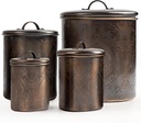 nu steel (Set of 4 Antique Etched Kitchen Organization Canisters Set- Copper & Stainless Steel