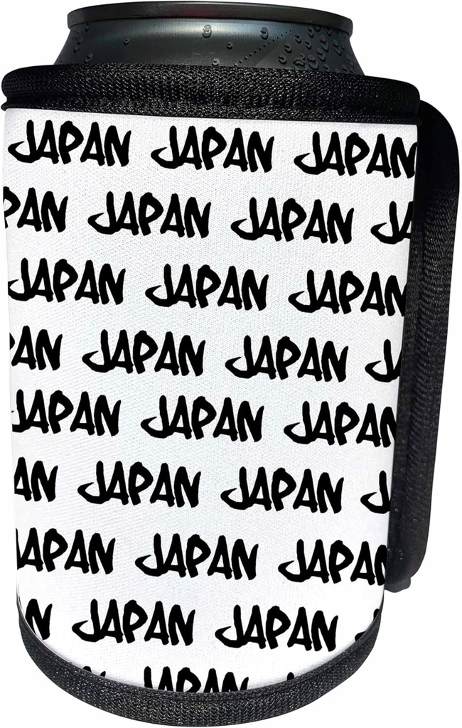 Can Cooler Bottle Wrap - Japan text design - black words on white - Japanese souvenir - modern urban graffiti font pattern Typography