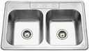 Houzer 3322-9BS3-1 Glowtone Series Topmount Stainless Steel 50/50 Double Bowl Kitchen Sink, 9-Inch Deep