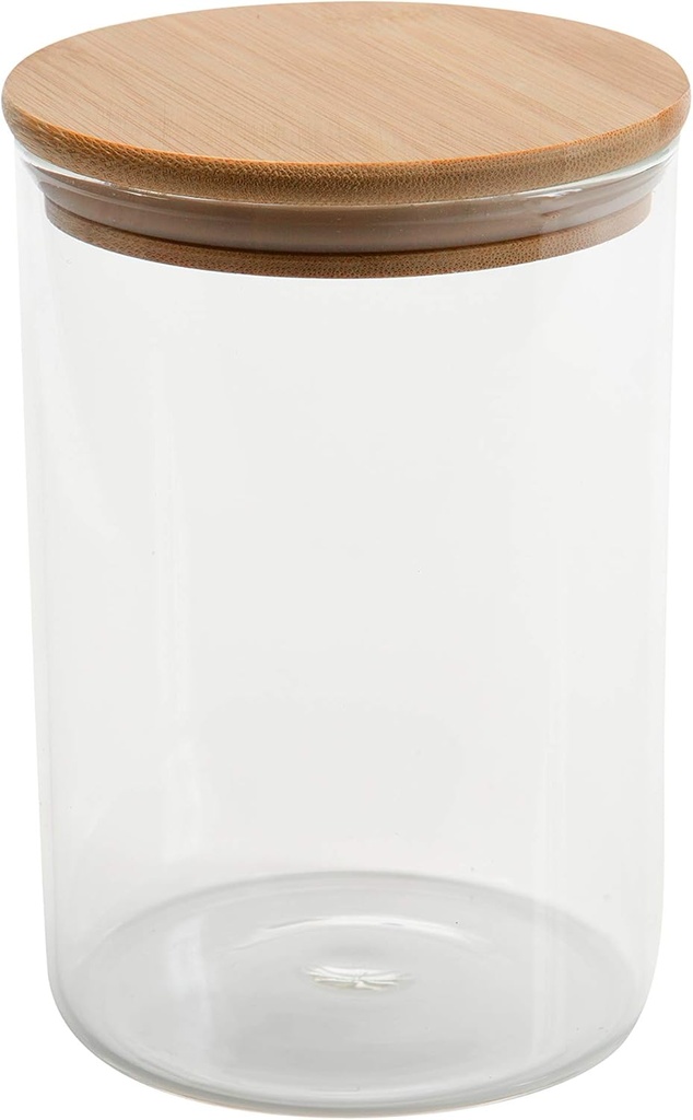 Kitchen Details Round Glass Jar | 1 Liter | Bamboo Airtight Seal Lid | Wide Mouth | Food Storage Canister | Tea or Coffee | Spices | Flour | Sugar | Clear