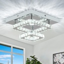 Crystal Chandelier 9.8 Inch Modern Led Chandeliers Crystal Ceiling Light Fixtures 2 Layers Flush Mount Ceiling Light Bedroom Chandeliers for Hallway Kitchen Dining Room Closet (Cool White)