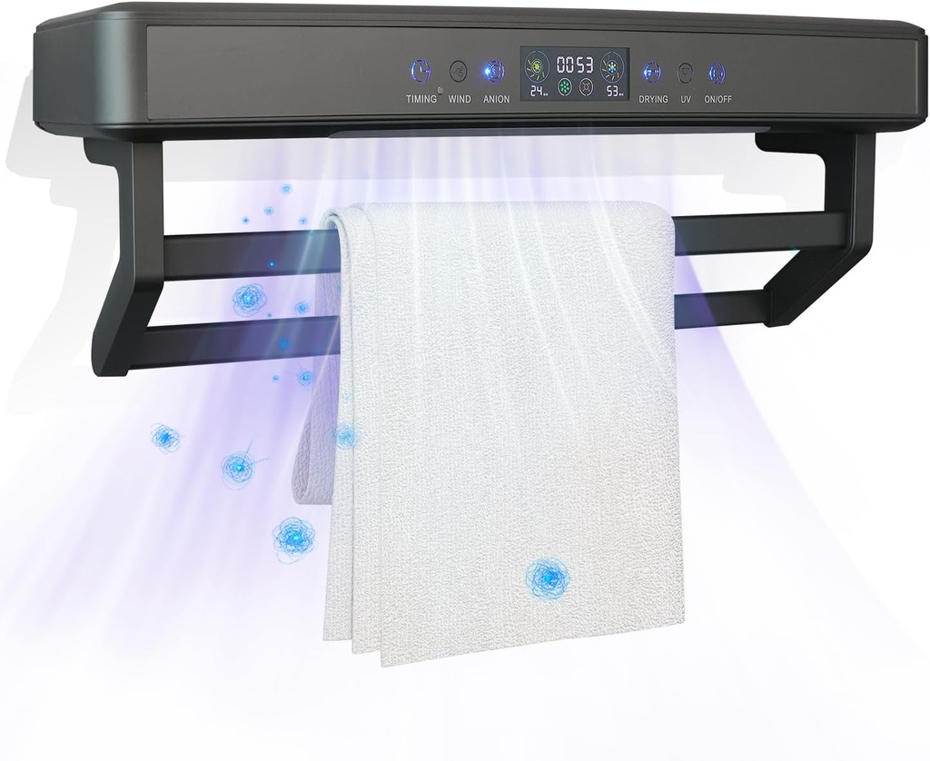 Electric Towel Warmer Rack with Touch Screen, Wall Mounted Energy-Saving Towel Warmer with Air Purification and Drying Function, Bathroom Heated Towel Rack for Bathroom, Spa, Hotels, Grey