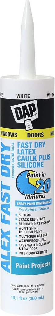 DAP Alex Fast Dry Acrylic Latex Caulk Plus Silicone, White, 10.1 Oz (7079818425)