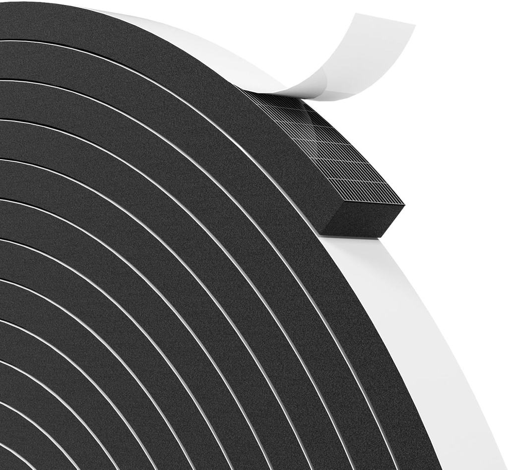 33FT EVA Weather Stripping Soundproof Foam Insulation Tape with Adhesive Foam Weatherstripping Door Seal Weather Strip for Door Frame/Window/Gaps Sound Proof