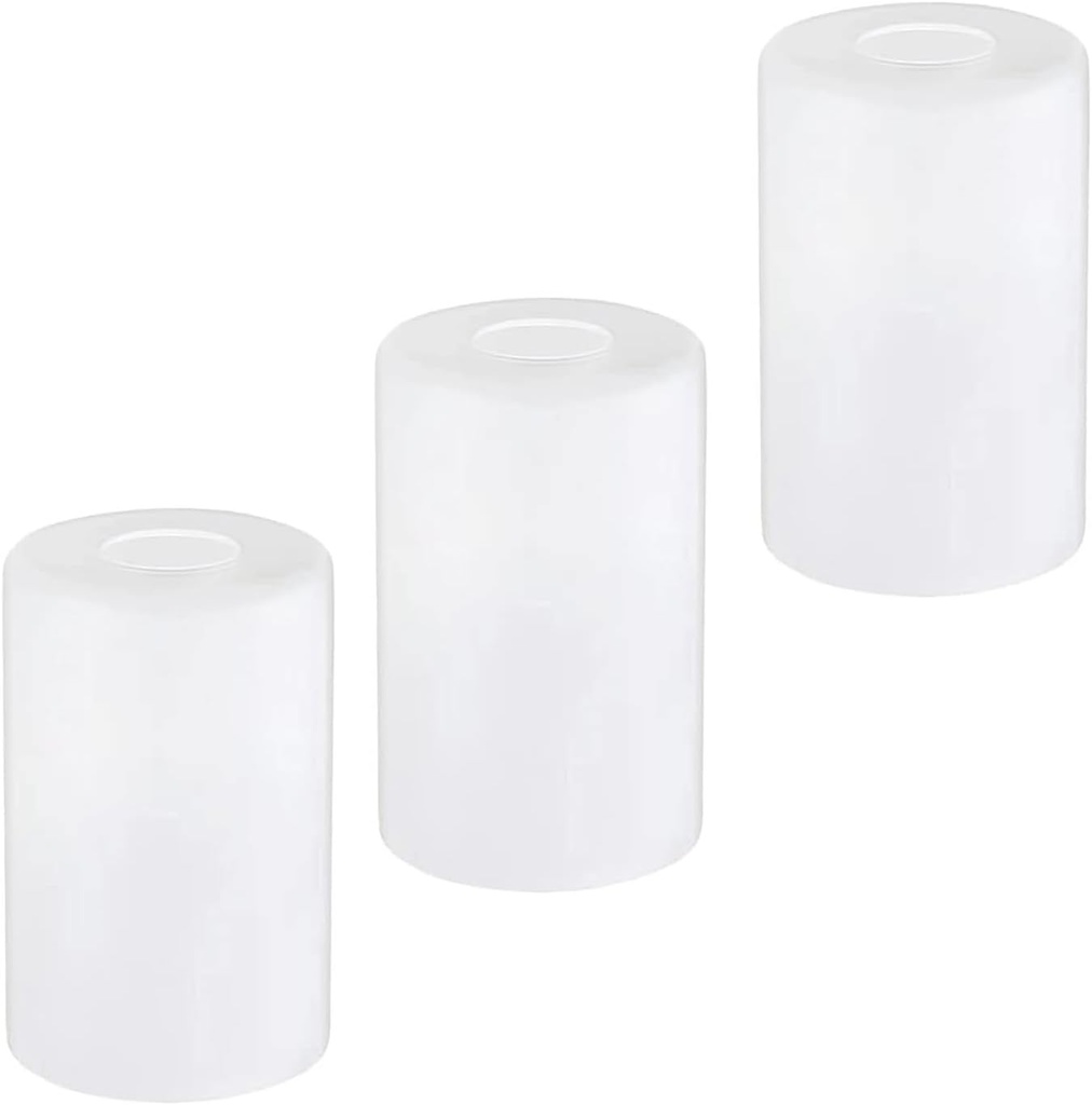 3 Pack White Frosted Glass Shade Covers, Cylinder Glass Lamp Shade Replacements for Light Fixtures, 1-5/8 Inch Fitter Globes Lampshades for Chandelier Wall Sconces Pendant Lights Bath Vanity Lights