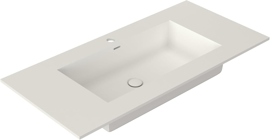 Rectangular Single Sink Bathroom Vanity Top White Solid Surface Resin Vanity Top in Glossy White (White 39X19 inch)