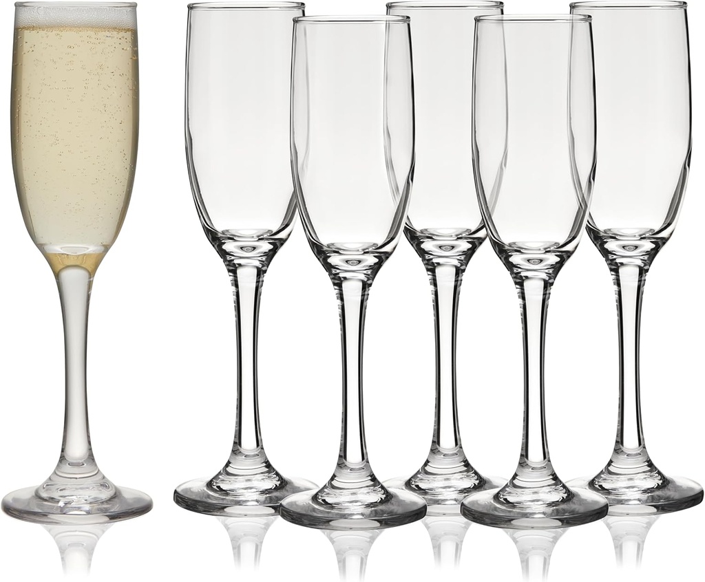 TRUE Stemmed Champagne Flutes, Elegant Clear Champagne Glasses Gift Set, Perfect for Prosecco, Sparkling Rose, Mocktails, Home Bar, Housewarming Party, Wedding Gifts, 5.75 oz, Set of 6