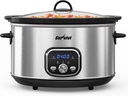Programmable Slow Cooker with Delay Function, Portable Multi-Cooker for Family and Gatherings, 8.5 QT Food Warmer with Adjustable Temp, Warmer with Digital Timer, Dishwasher-Safe, Silver