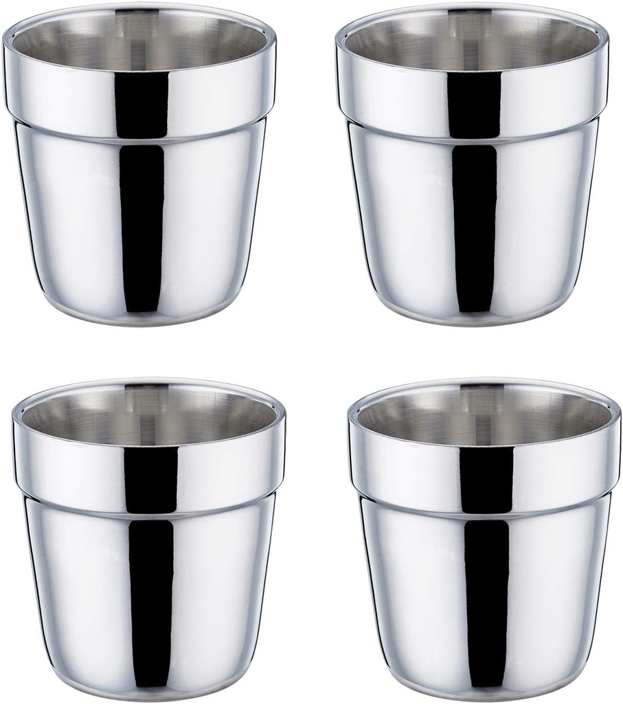 TeamFar Coffee Cup Espresso Cup Mug Set of 4, Double Wall Stainless Steel Tea Cups, Reusable & Stackable, Mirror Finish & Dishwasher Safe - 6 Ounce