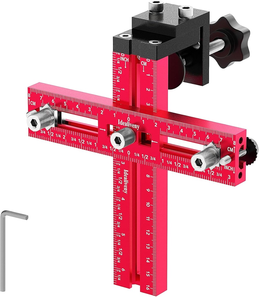 2-in-1 Cabinet Hardware Jig & Door Installer – Precision Drill Guide for Handles & Knobs | Heavy-Duty Aluminum Alloy with Metric/Imperial Scales (Adjustable 2.5" to 5" Spacing)