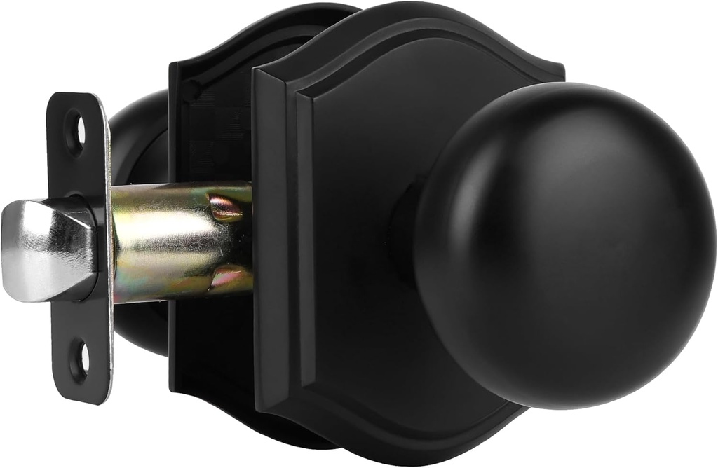 Door Knobs Interior, Classic Decorative Matte Black Passage Door Knob Perfect for Bedroom or Bathroom Doors, Durable Stylish Hardware for Indoor Use- 1 Pack