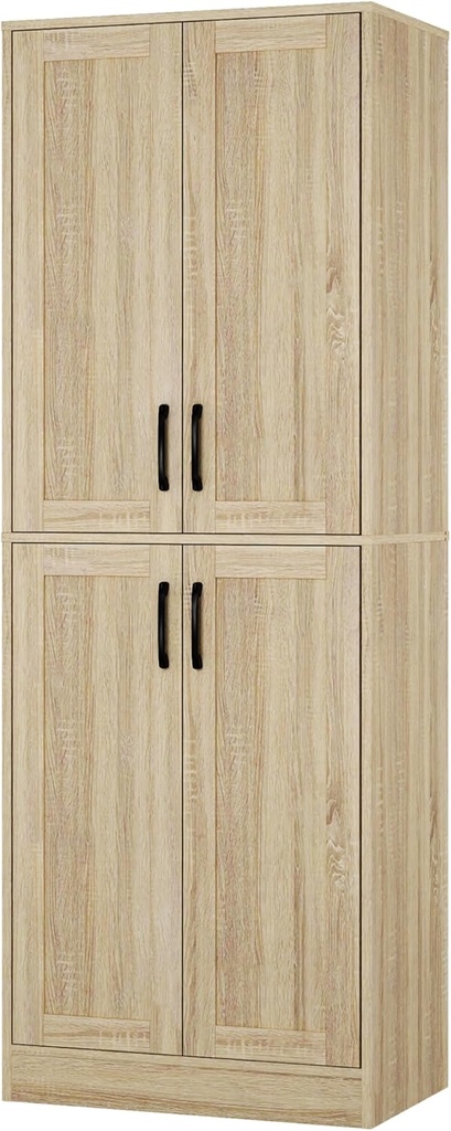 Storage Cabinet, Kitchen Cabinet with Doors & Shelf, Tall Storage Cabinet for Bathroom, Living Room, Entryway,Natural