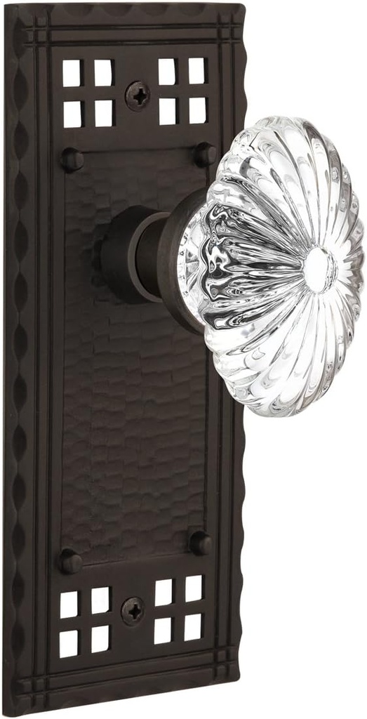 Nostalgic Warehouse 714766, Privacy-2.75", Oil-Rubbed Bronze Craftsman Plate with Oval Fluted Crystal Glass Knob
