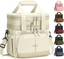 Lunch Box for Men Women Double Deck Insulated Lunch Bag for Men Woman Leakproof Expandable Cooler Bag with Adjustable Shoulder Strap for Kid Work School Picnic Camping(Beige,Medium)