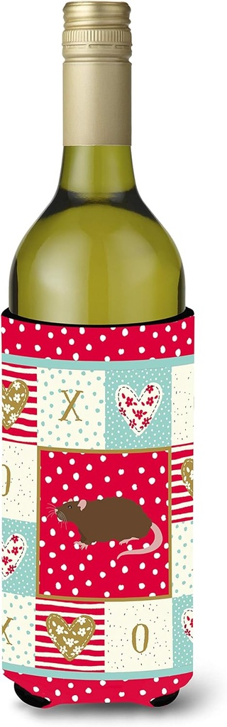 Caroline's Treasures CK5462LITERK Rex Rat Love Wine Bottle Hugger, Red Bottle Cooler Sleeve Hugger Machine Washable Collapsible Insulator Beverage Insulated Holder