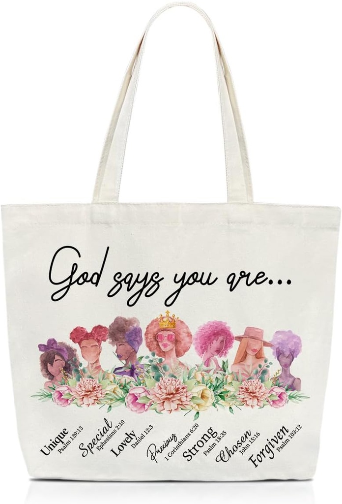 Christian Canvas Tote Bag Aesthetic, Inspirational Gifts for Women Religious Bible Verses for Friends Wife Daughter Teacher, Reusable Grocery Shopping Book Beach Bags (A62)