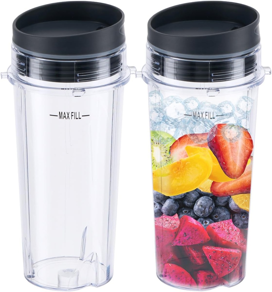 Replacement16oz Blender Cup for Ninja,Single Serve Blender Cup With Lids Set For BL770 BL780 BL660 BL740 BL810 Nutri Ninja Series Blenders (2-pack)