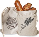 2 Pack of Reusable Bread Bags, Natural Linen Bag for Homemade Bread, Reusable Bags with Liner, Drawstring Linen Bag for Sourdough Storage (15.7" x12")