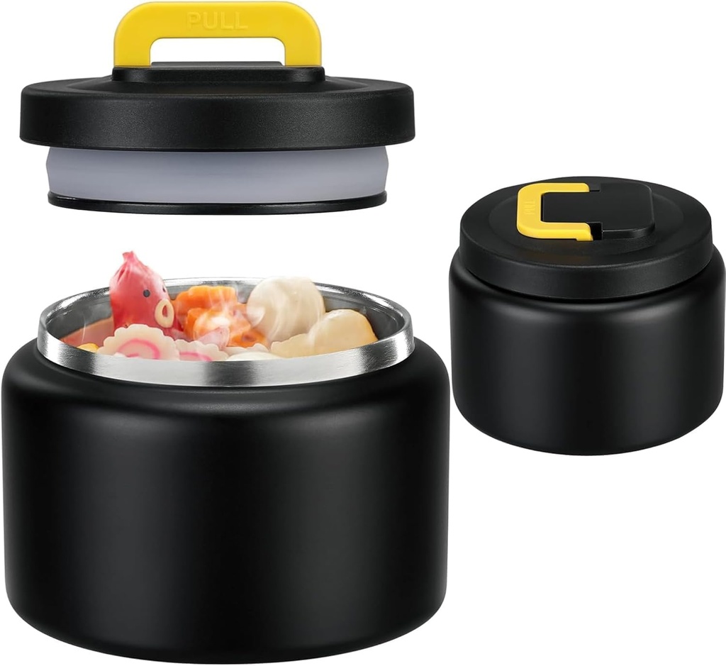8 Oz Thermo Food Jar for Hot & Cold Food for Kids, Insulated Lunch Containers Hot Food Jar,Leak-Proof Vacuum Stainless Steel Wide Mouth Lunch Soup Thermo for School (Black-Pure)