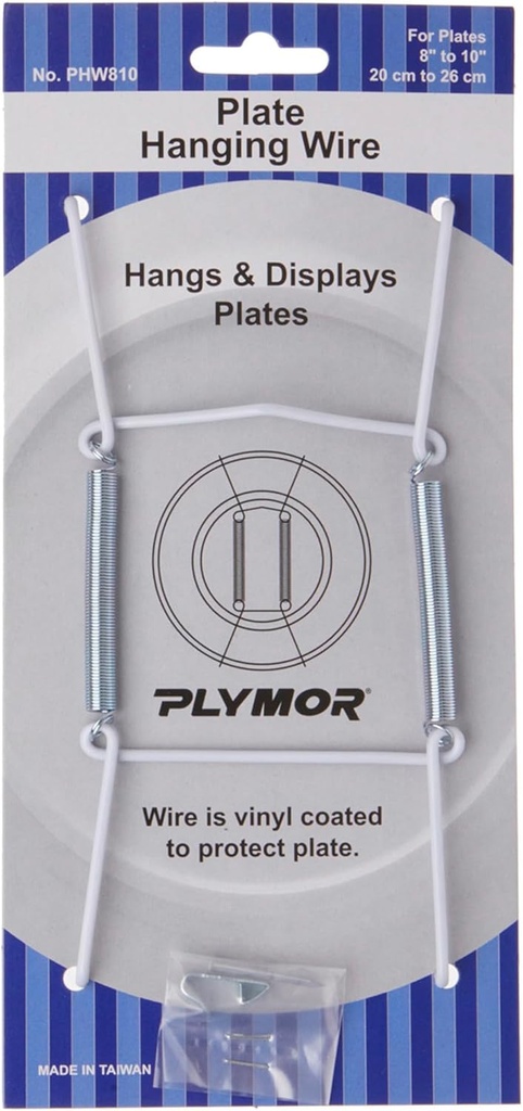Plymor White Vinyl Finish Wall Mountable Plate Hanger, 6.125" H x 3" W x 0.5" D (For Plates 8" - 10"), Pack of 2